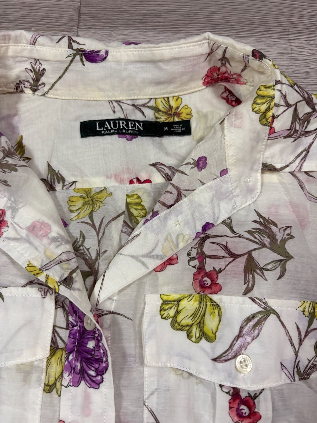 Lauren Ralph Lauren Floral Button-Up Shirt Size M Multi Long Sleeve 3