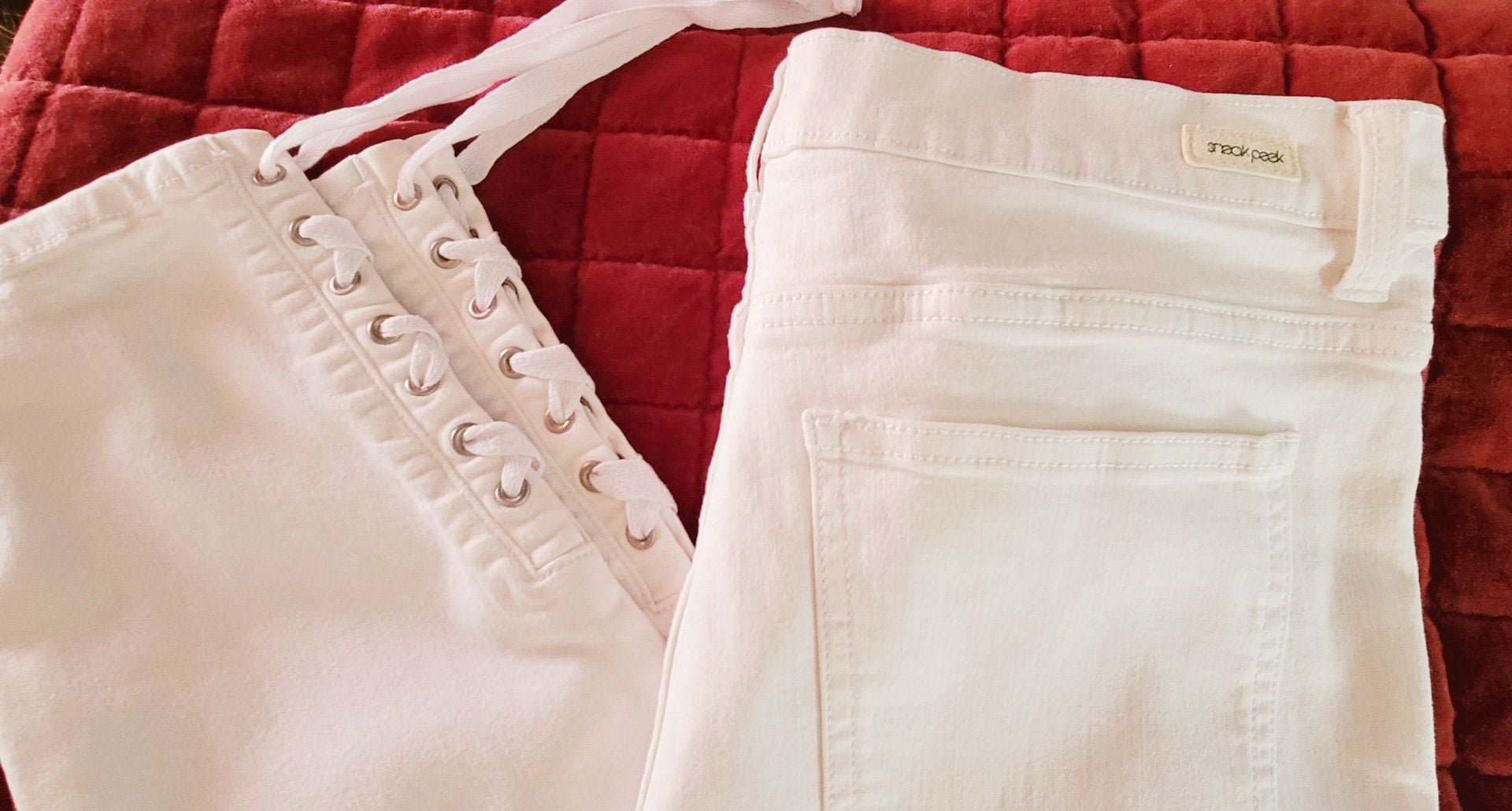 Sneak Peek Ankle Jeans Size 13 White Lace-Up Hem Mid Rise Denim Pants 7