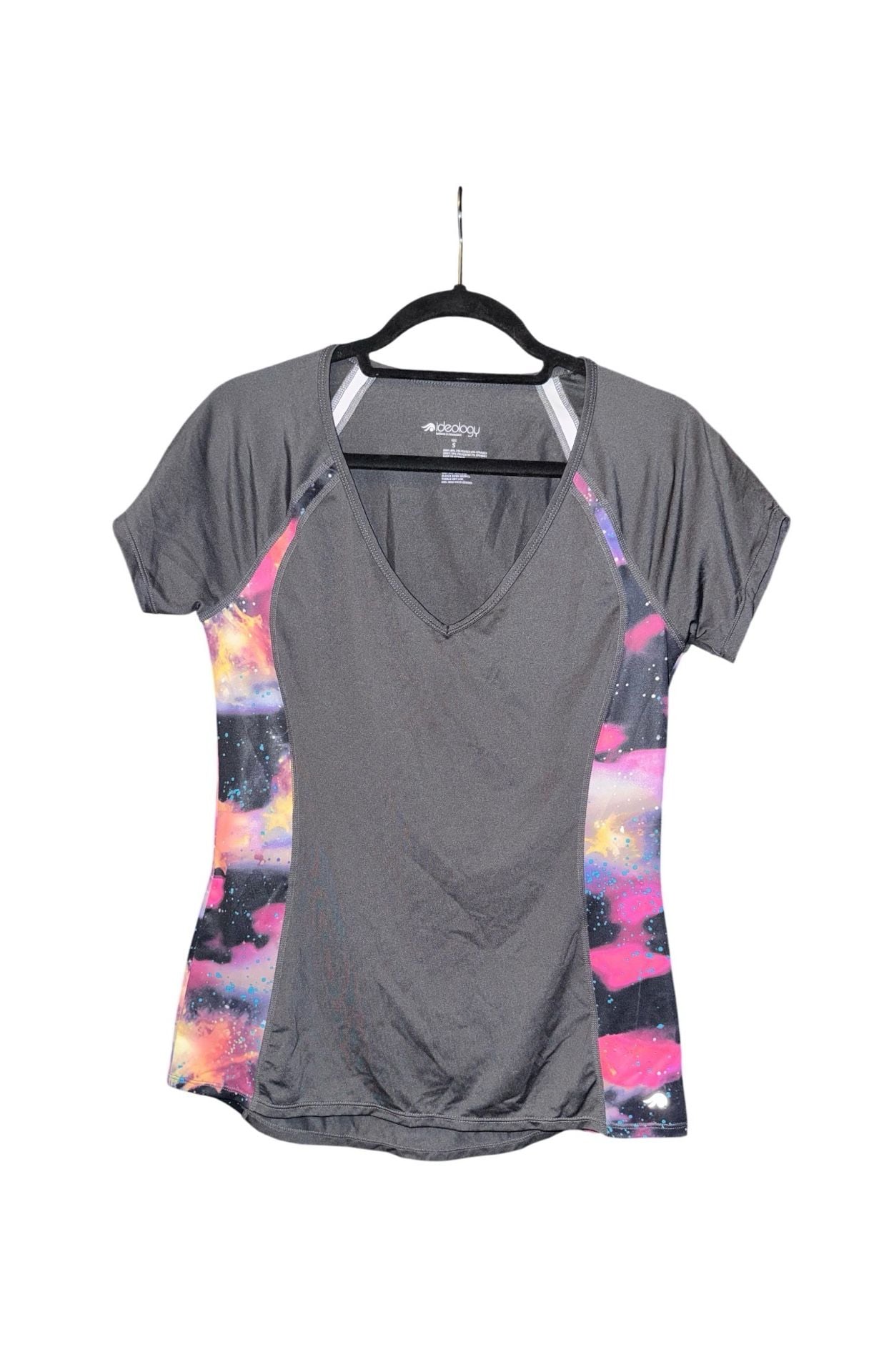 Ideology Performance Tee Size S Gray Galaxy Space Print Active Shirt NWT 2