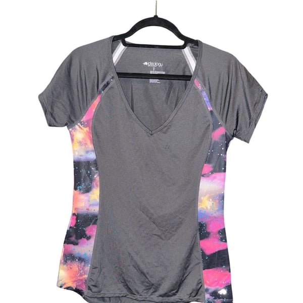 Ideology Performance Tee Size S Gray Galaxy Space Print Active Shirt NWT