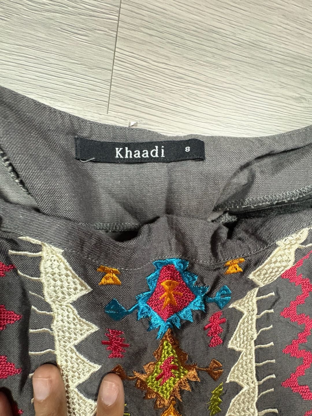 Khaadi Embroidered Tunic Size 8 Gray Long Sleeve Boho Dress 4