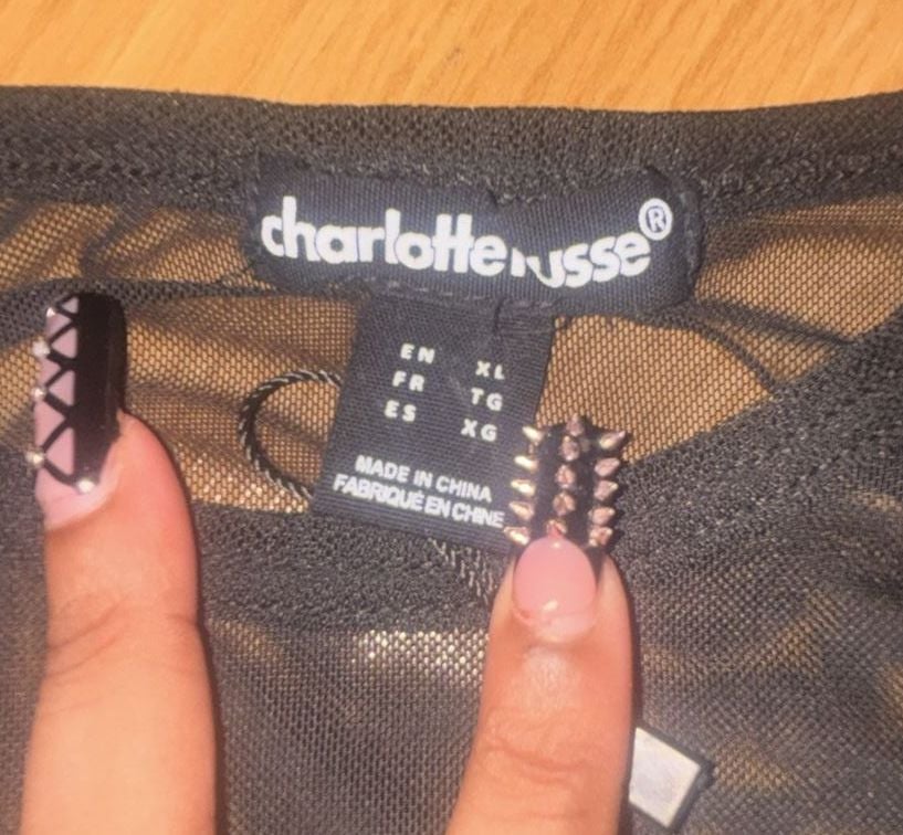 Charlotte Russe Mesh Rhinestone Cross Top Size XL Black Y2K 2