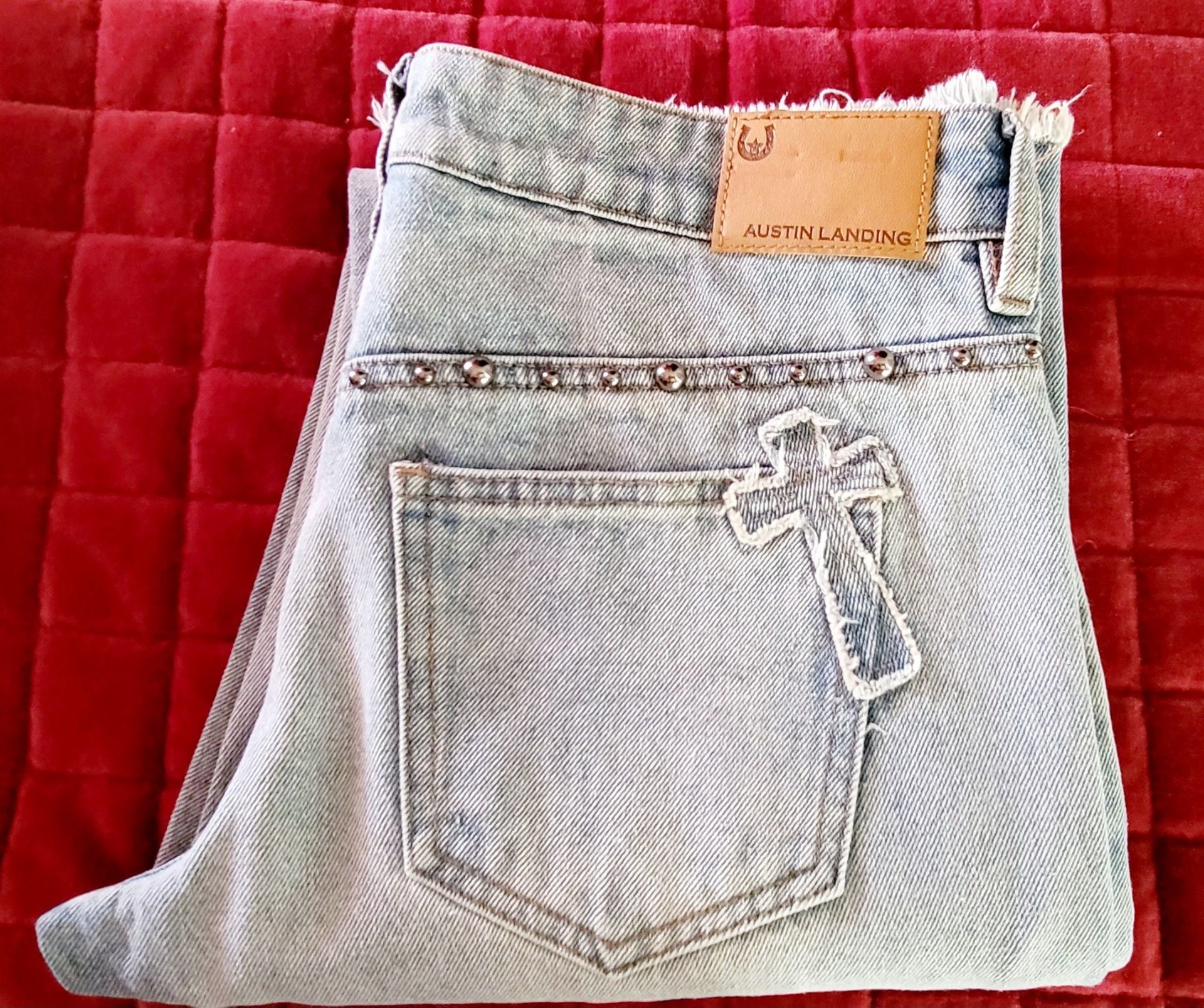 Austin Landing Denim Cross Studded Straight Leg Jeans 2