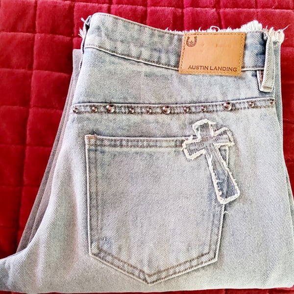 Austin Landing Denim Cross Studded Straight Leg Jeans