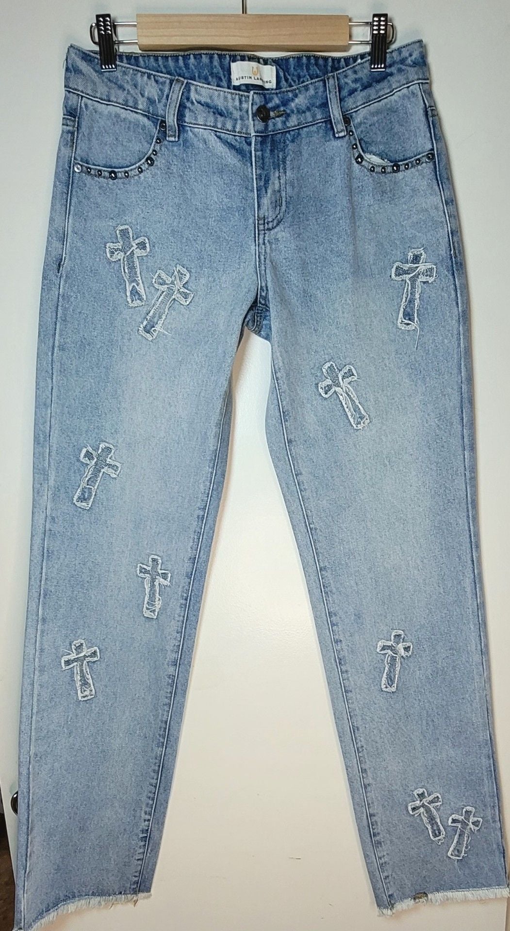 Austin Landing Denim Cross Studded Straight Leg Jeans 3