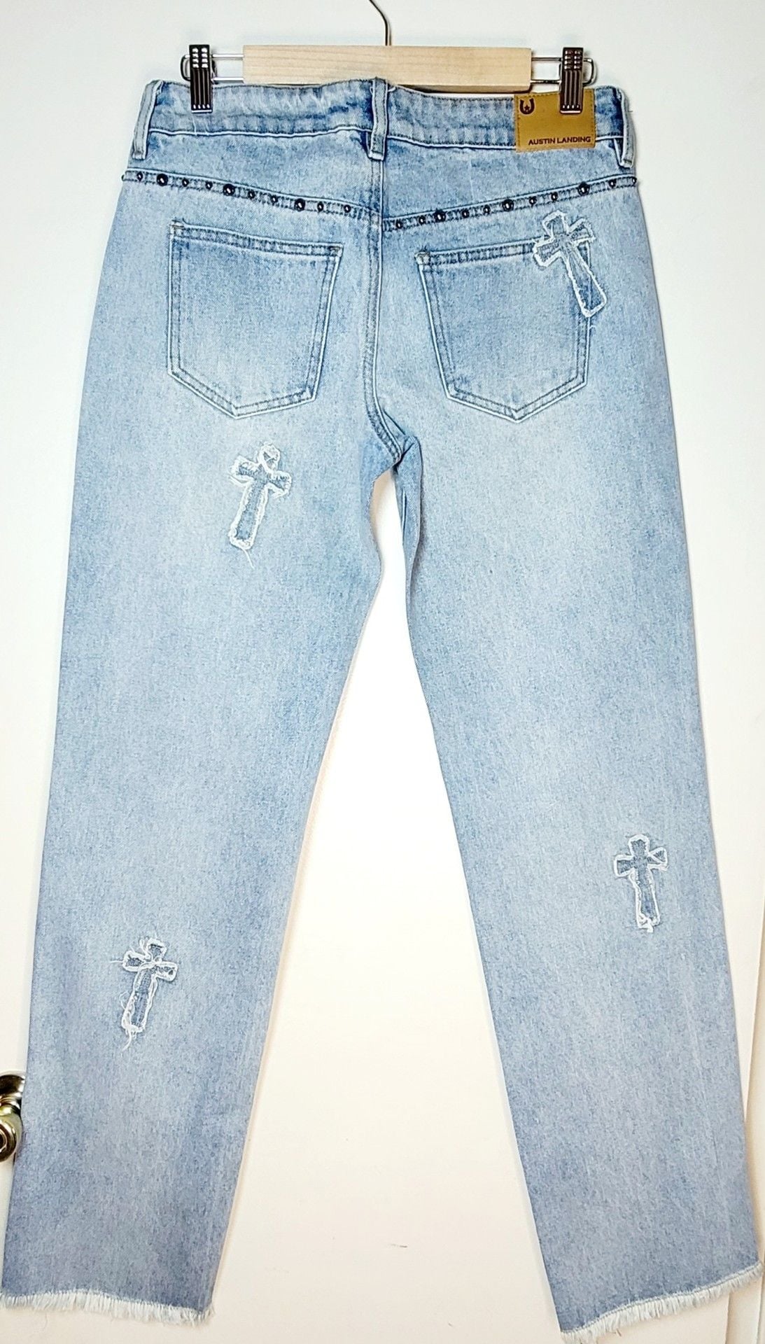 Austin Landing Denim Cross Studded Straight Leg Jeans 4