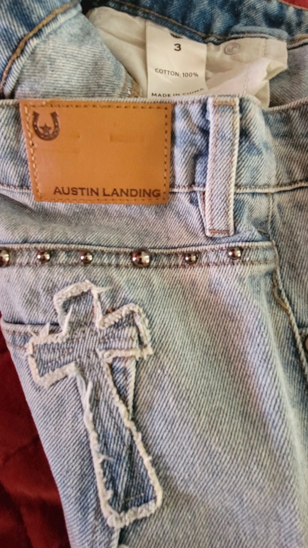 Austin Landing Denim Cross Studded Straight Leg Jeans 5