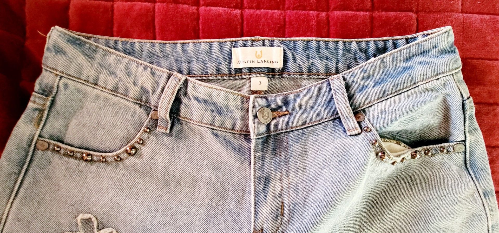 Austin Landing Denim Cross Studded Straight Leg Jeans 6