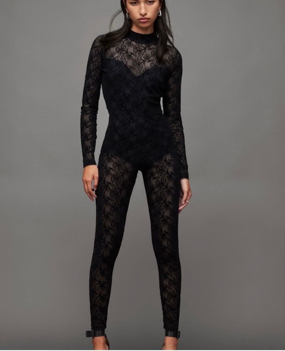 NWT Allsaints Flocked Catsuit US 2 Black 2