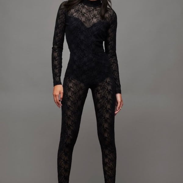 NWT Allsaints Flocked Catsuit US 2 Black
