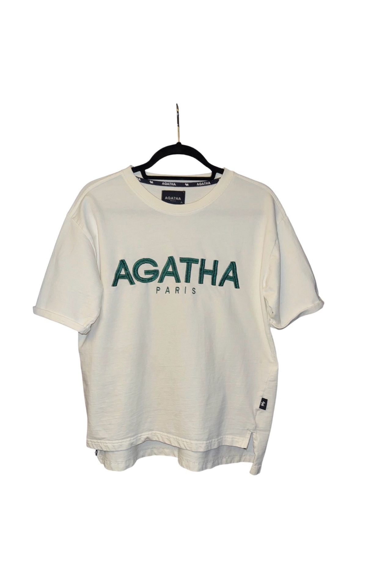Agatha Paris T-Shirt Size S Cream Embroidered Logo Short Sleeve Crewneck 2