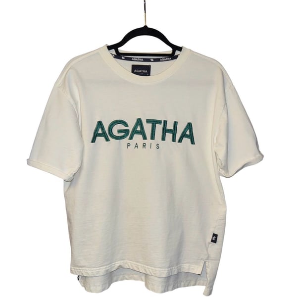 Agatha Paris T-Shirt Size S Cream Embroidered Logo Short Sleeve Crewneck