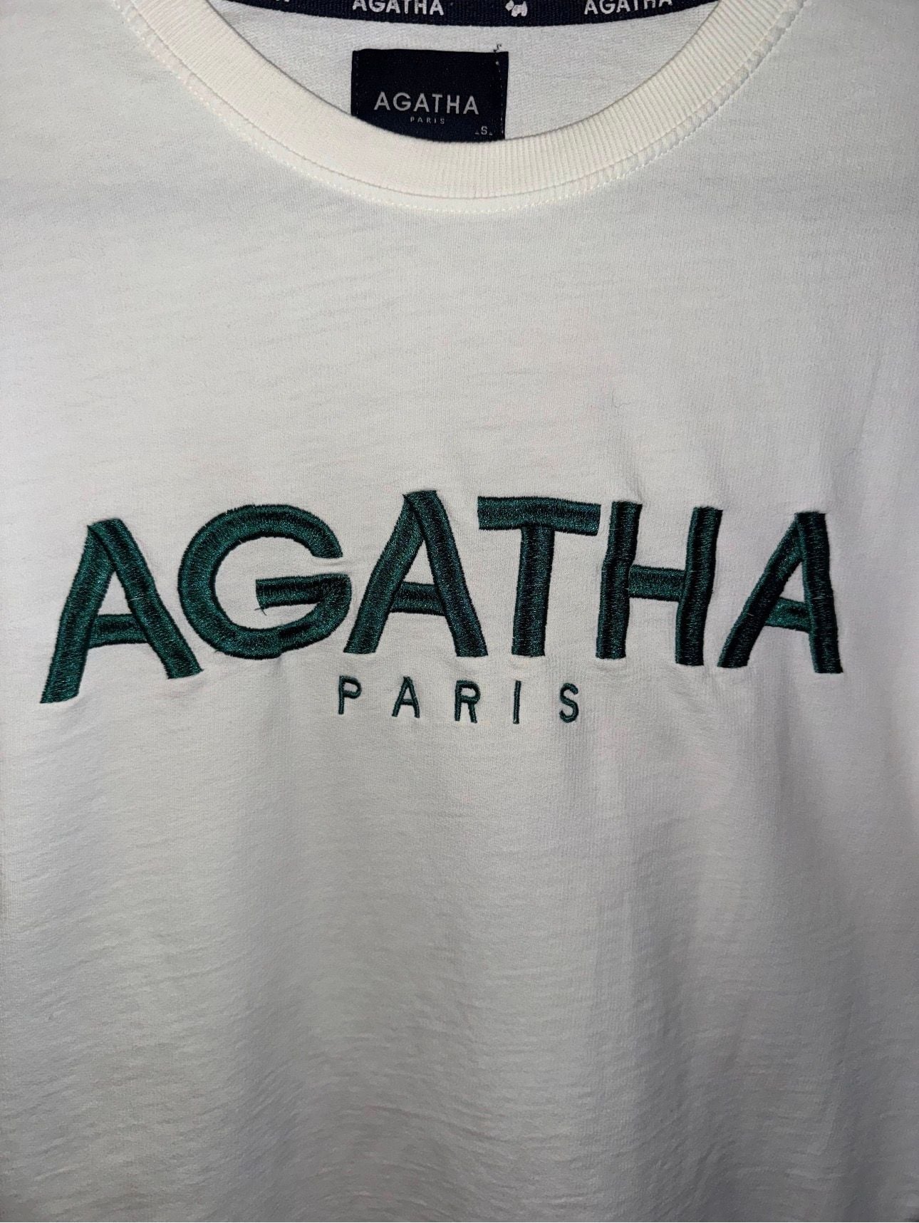 Agatha Paris T-Shirt Size S Cream Embroidered Logo Short Sleeve Crewneck 5