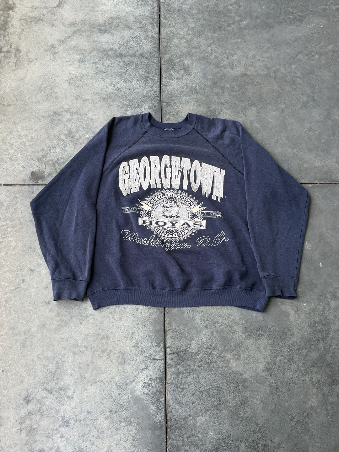 Vintage 90s Georgetown Hoyas Crewneck Sweatshirt Logo 7 NCAA College Navy Blue Washington DC 2