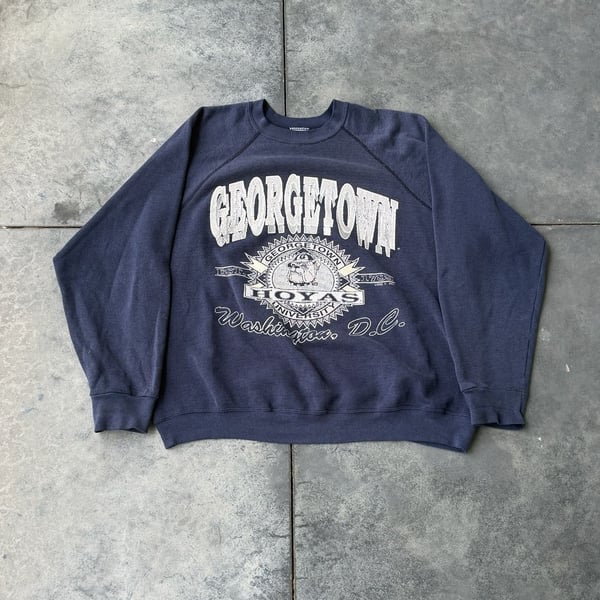 Vintage 90s Georgetown Hoyas Crewneck Sweatshirt Logo 7 NCAA College Navy Blue Washington DC