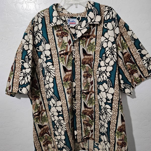 Made in Hawaii Aloha Shirt Size XXL Multicolor Surfboard Woodie Car Floral