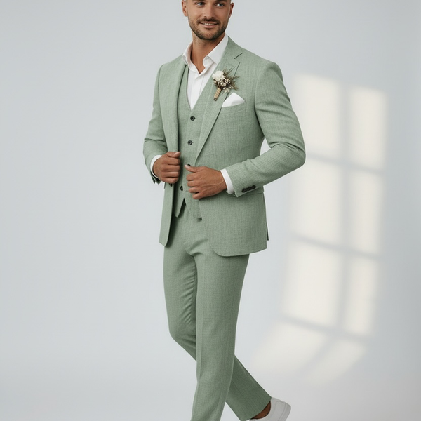 Men's 3-Piece Linen Suit Light Green Slim Fit