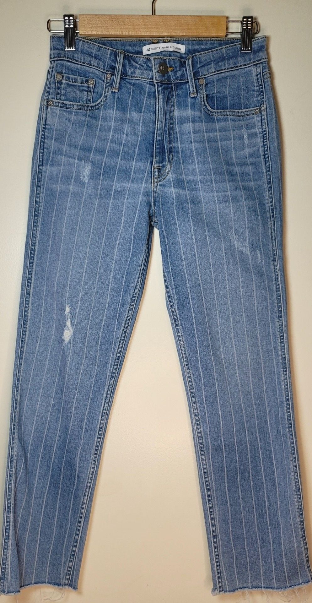 44 Sustainable Denim Sexy Straight Jeans Size 27 Blue Pinstripe 2