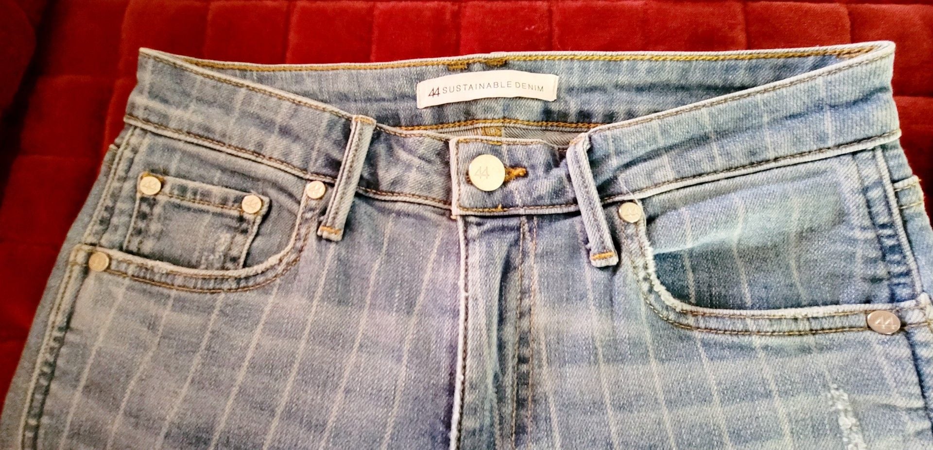 44 Sustainable Denim Sexy Straight Jeans Size 27 Blue Pinstripe 4