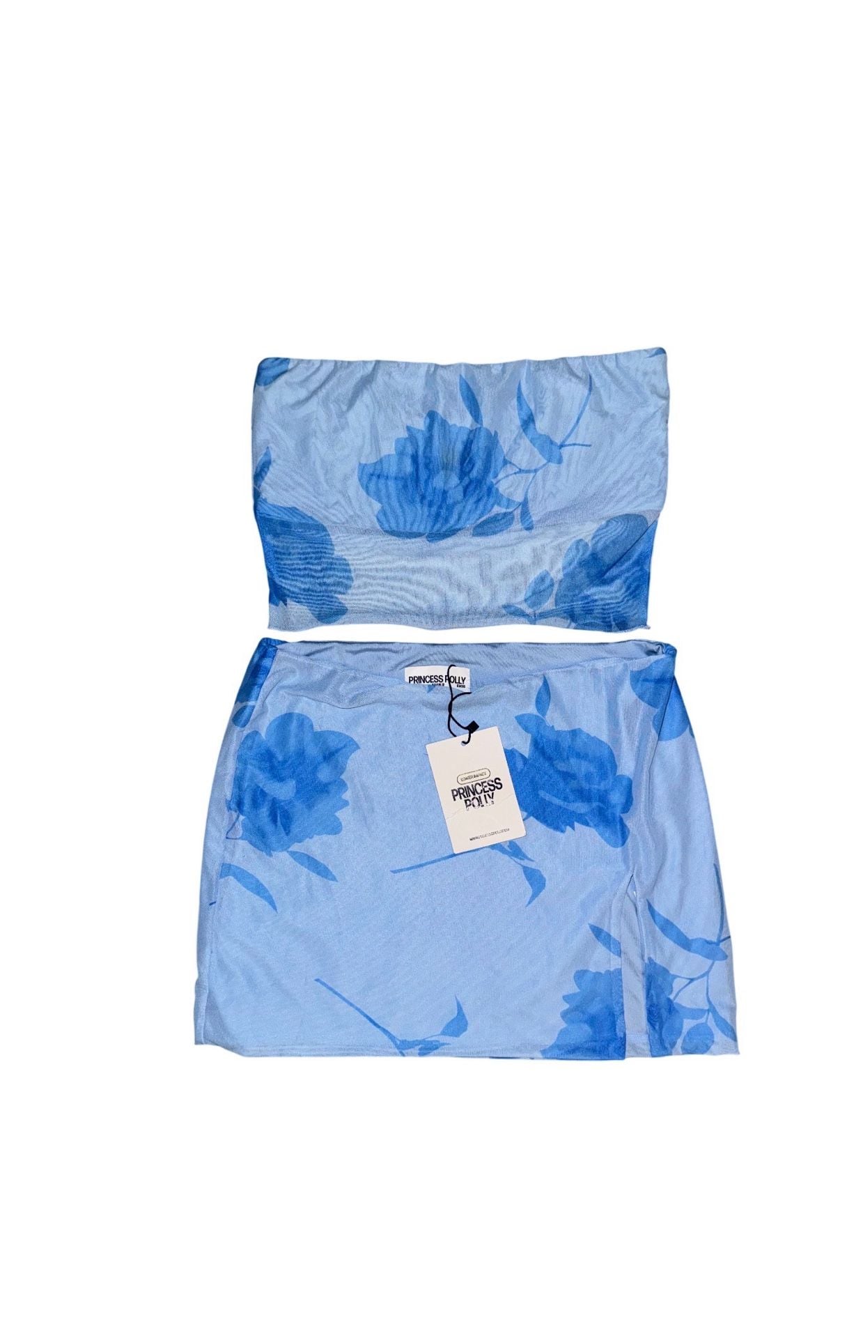 Princess Polly Corella Set Size US 4 Blue Floral Bandeau Mini Skirt Set 1