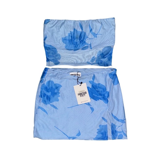 Princess Polly Corella Set Size US 4 Blue Floral Bandeau Mini Skirt Set