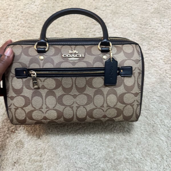 Coach Signature Canvas Rowan Satchel Tote Bag Brown Black