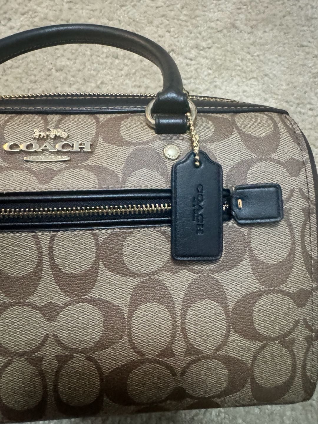 Coach Signature Canvas Rowan Satchel Tote Bag Brown Black 3