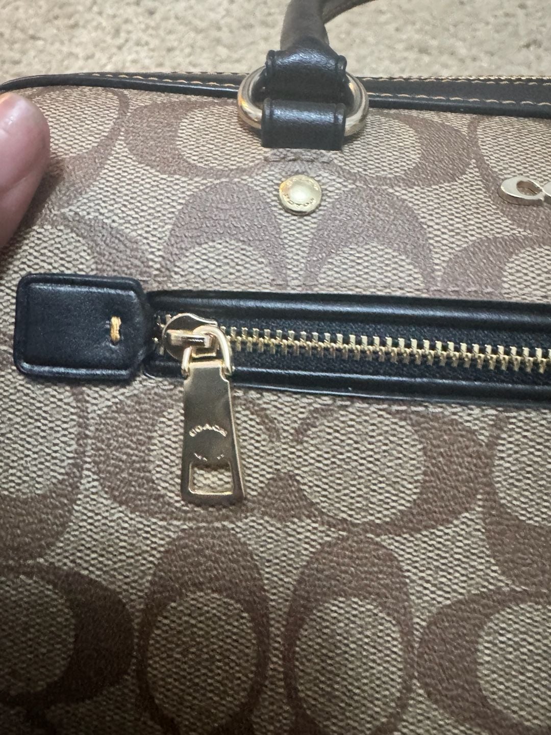 Coach Signature Canvas Rowan Satchel Tote Bag Brown Black 4