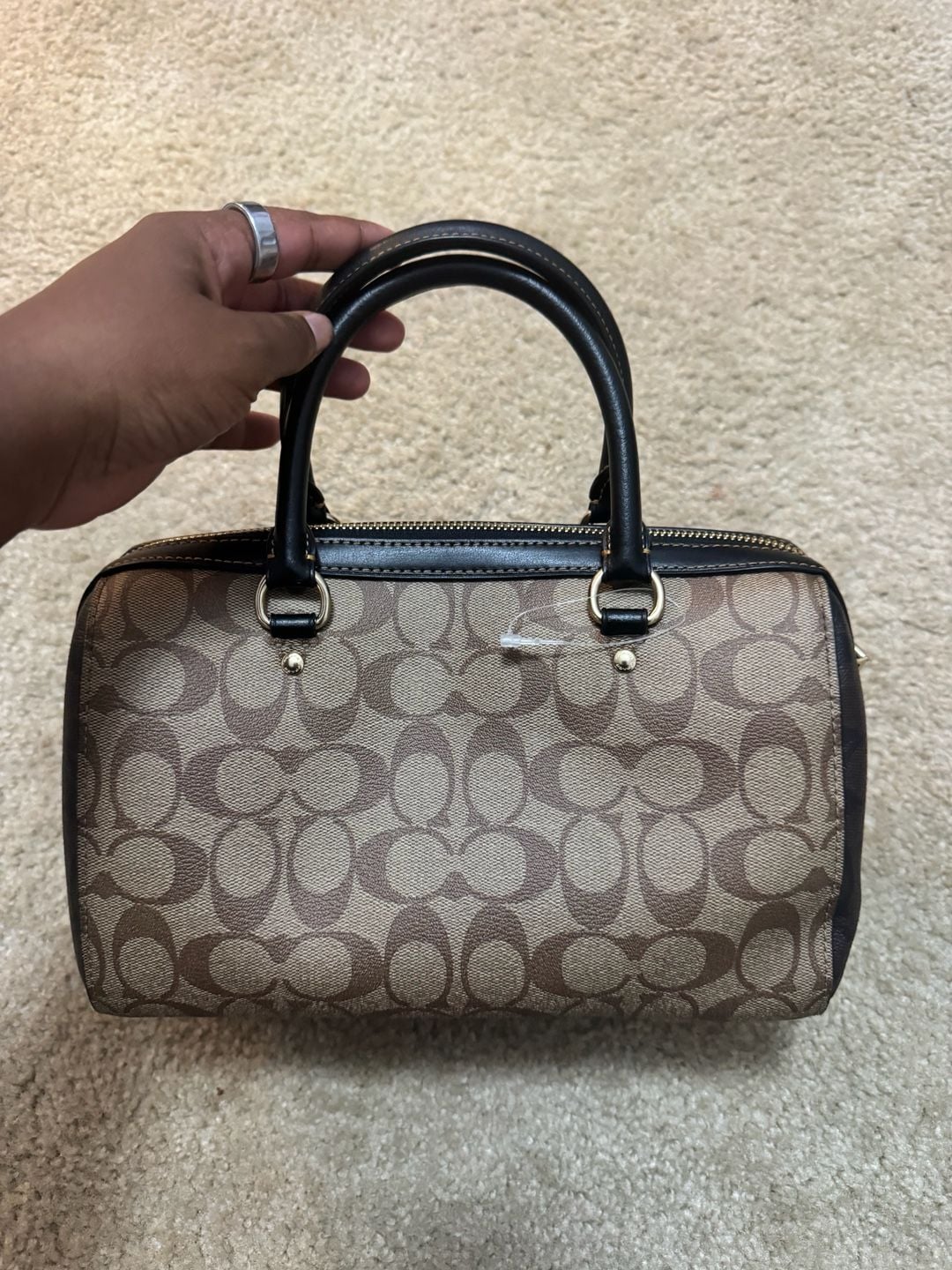 Coach Signature Canvas Rowan Satchel Tote Bag Brown Black 5