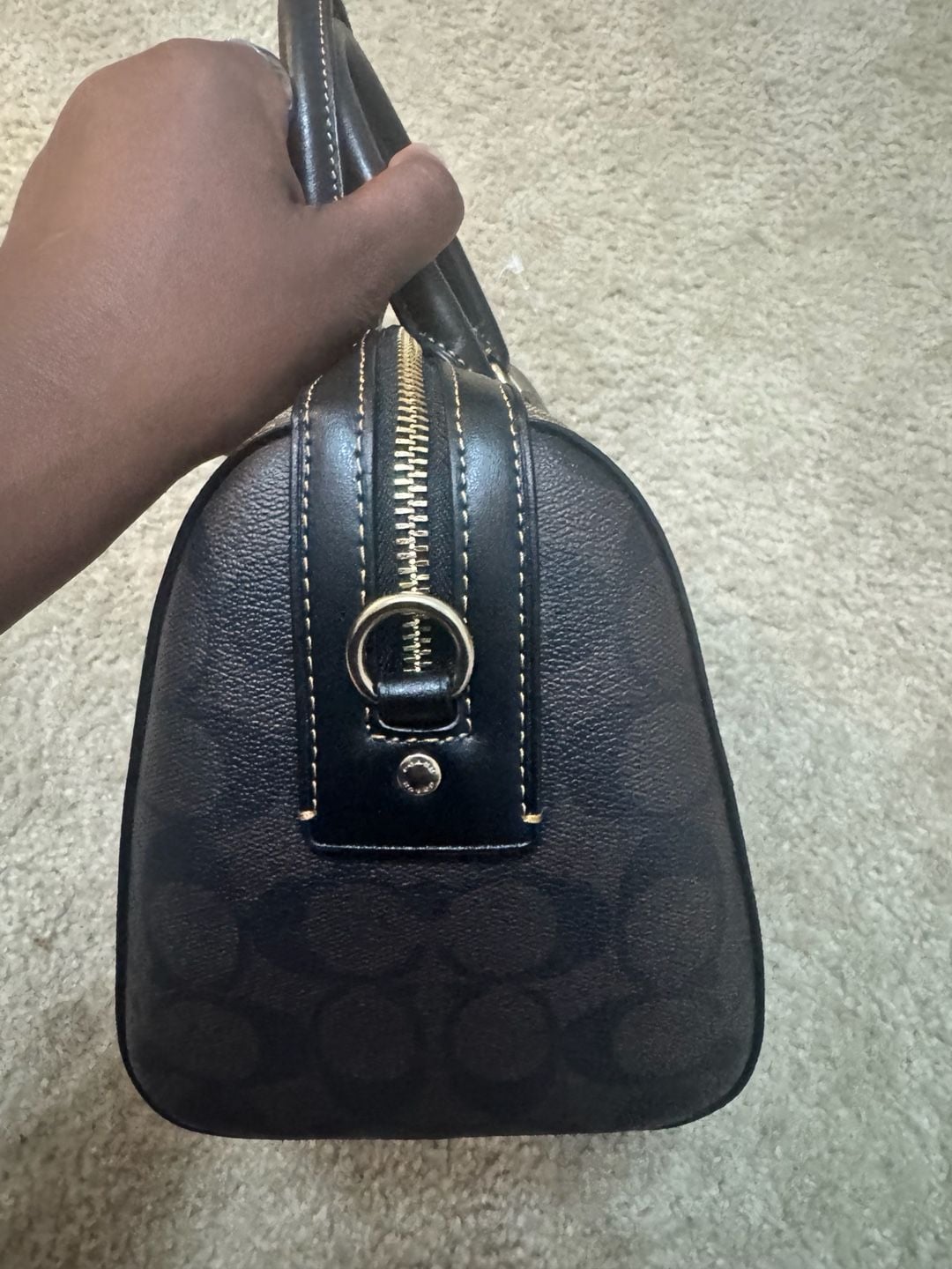 Coach Signature Canvas Rowan Satchel Tote Bag Brown Black 7
