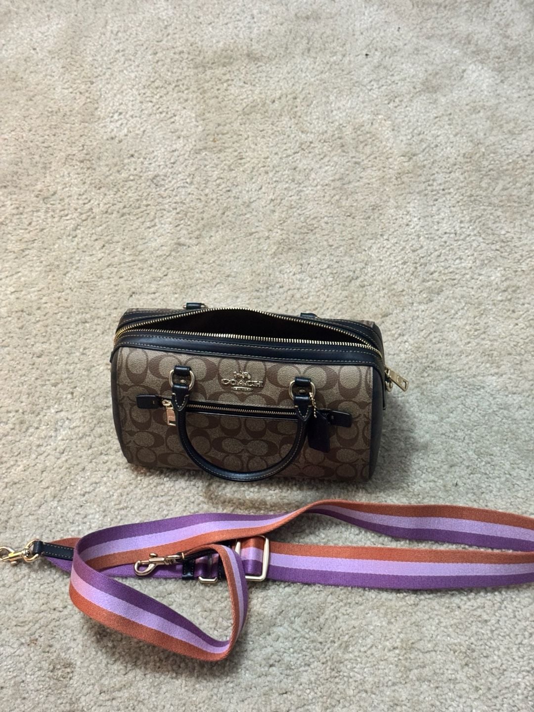 Coach Signature Canvas Rowan Satchel Tote Bag Brown Black 10
