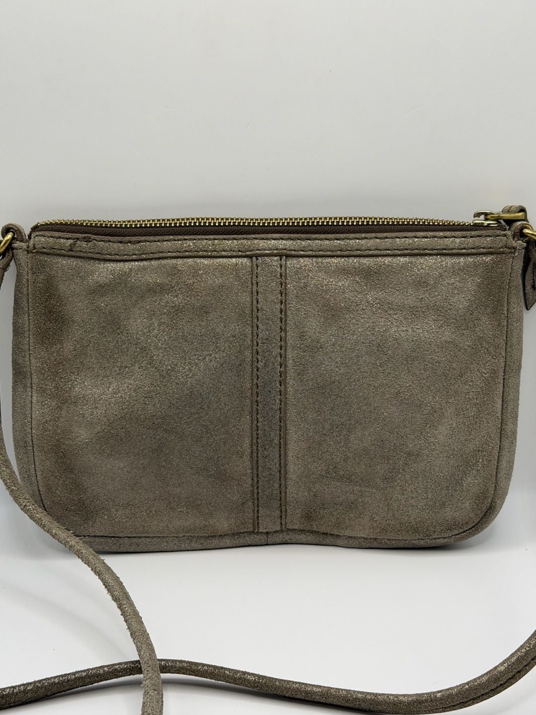 Fossil Erin Crossbody Bag Gray Metallic Suede 7