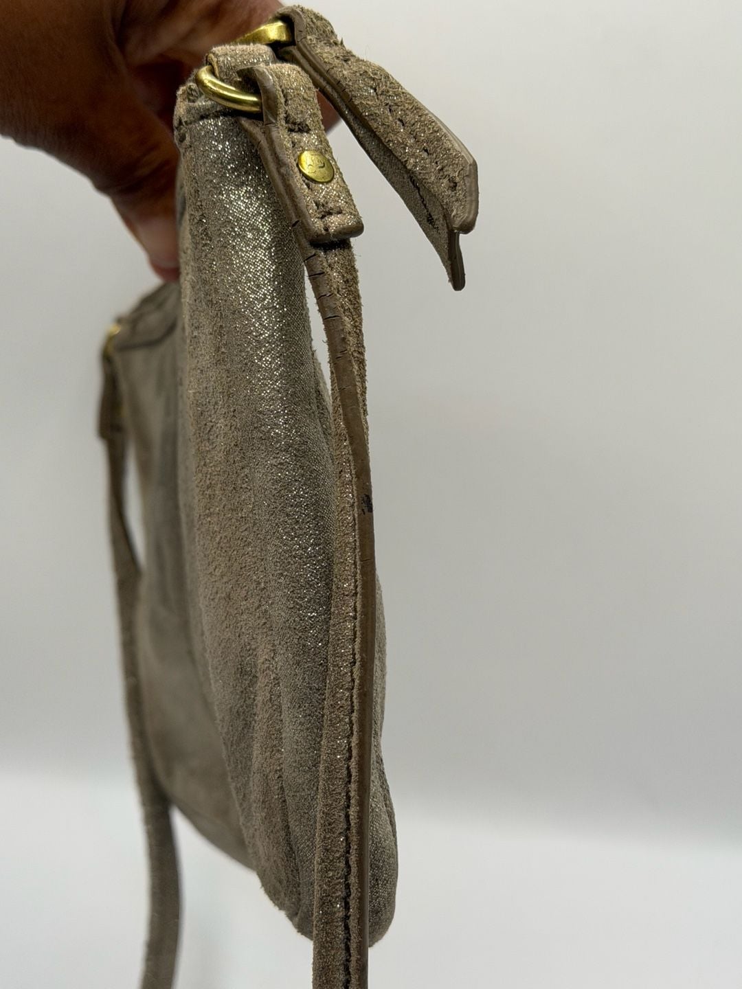 Fossil Erin Crossbody Bag Gray Metallic Suede 8