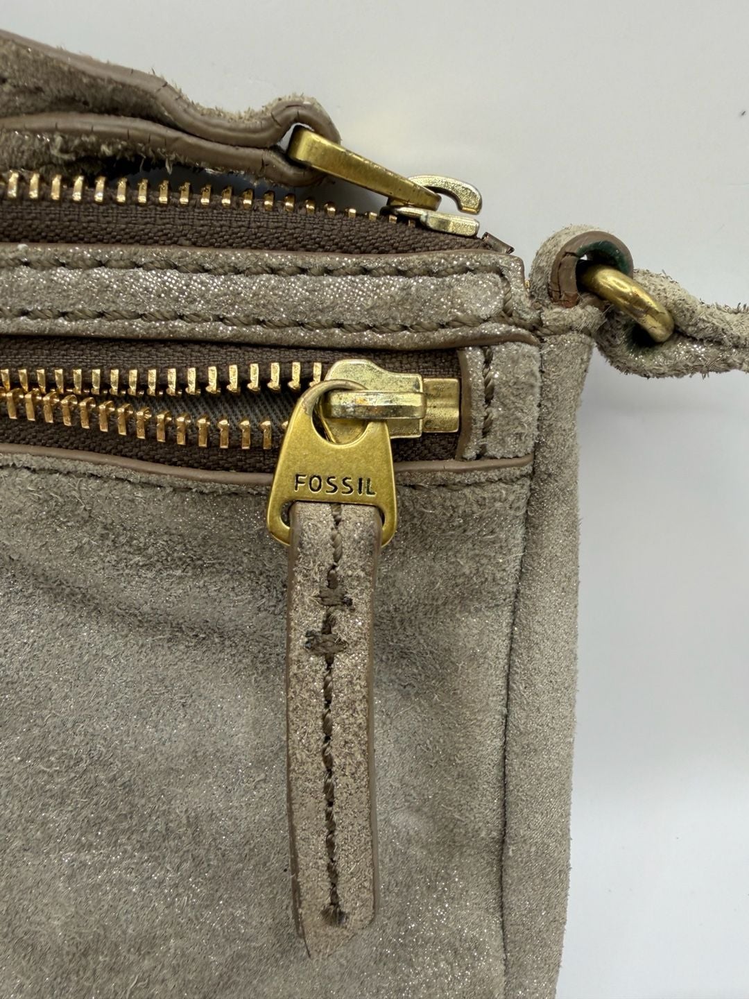 Fossil Erin Crossbody Bag Gray Metallic Suede 11