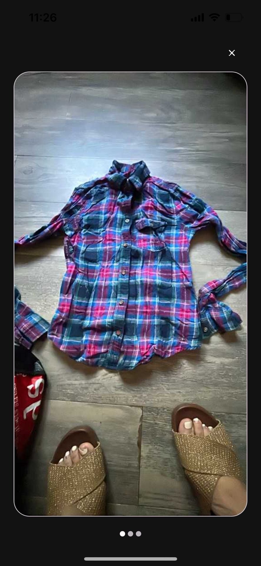 Abercrombie Kids Plaid Flannel Shirt Size M Blue Pink 2