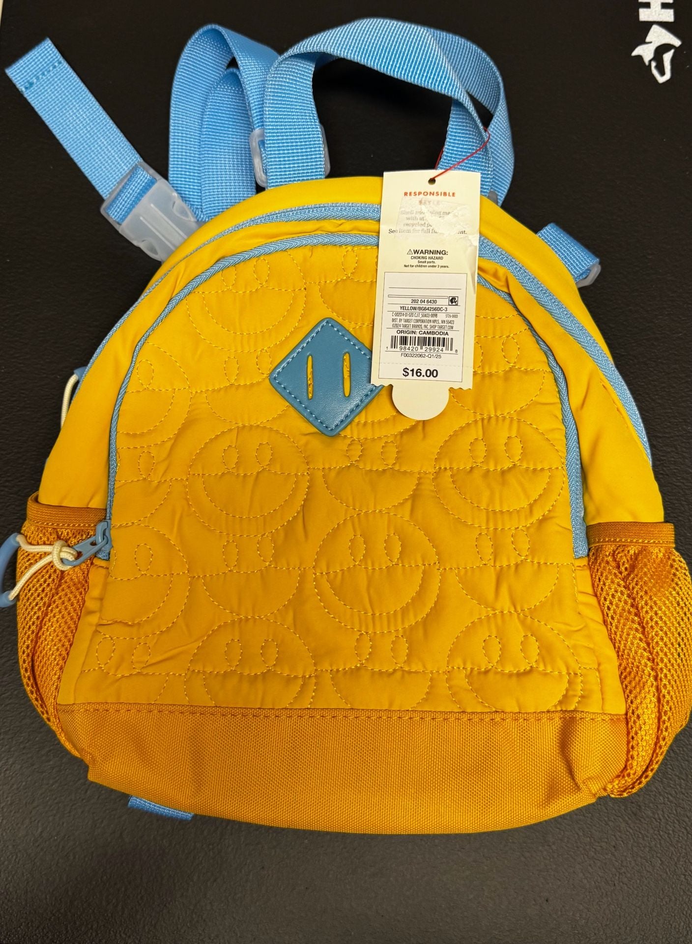 Cat & Jack Mini Smiley Quilted Backpack Yellow 2