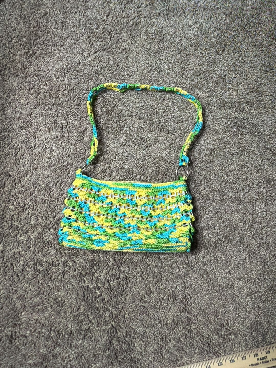 Handmade Crochet Pop Tab Soda Can Purse Blue Yellow Green Shoulder Bag 2