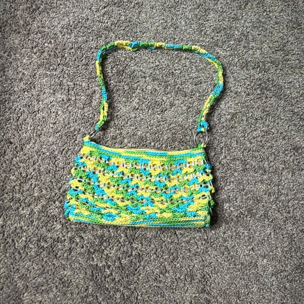 Handmade Crochet Pop Tab Soda Can Purse Blue Yellow Green Shoulder Bag