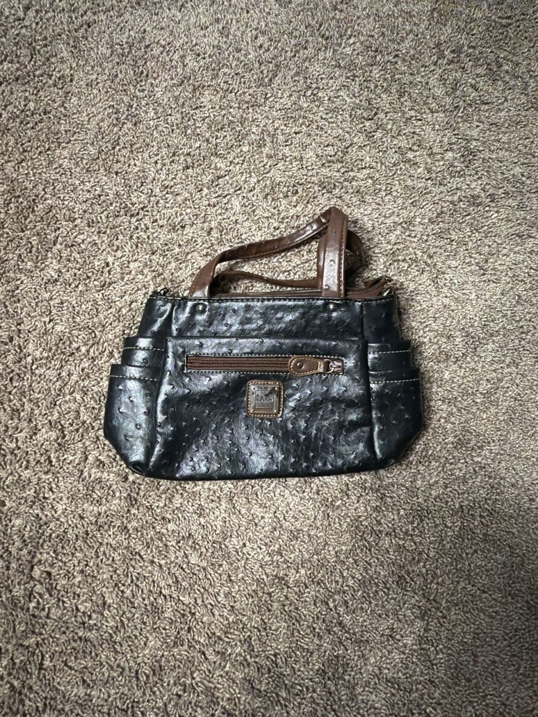 Koltov Faux Ostrich Handbag Black Brown Satchel Purse 2