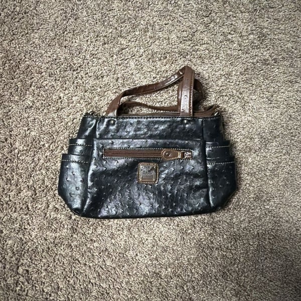 Koltov Faux Ostrich Handbag Black Brown Satchel Purse