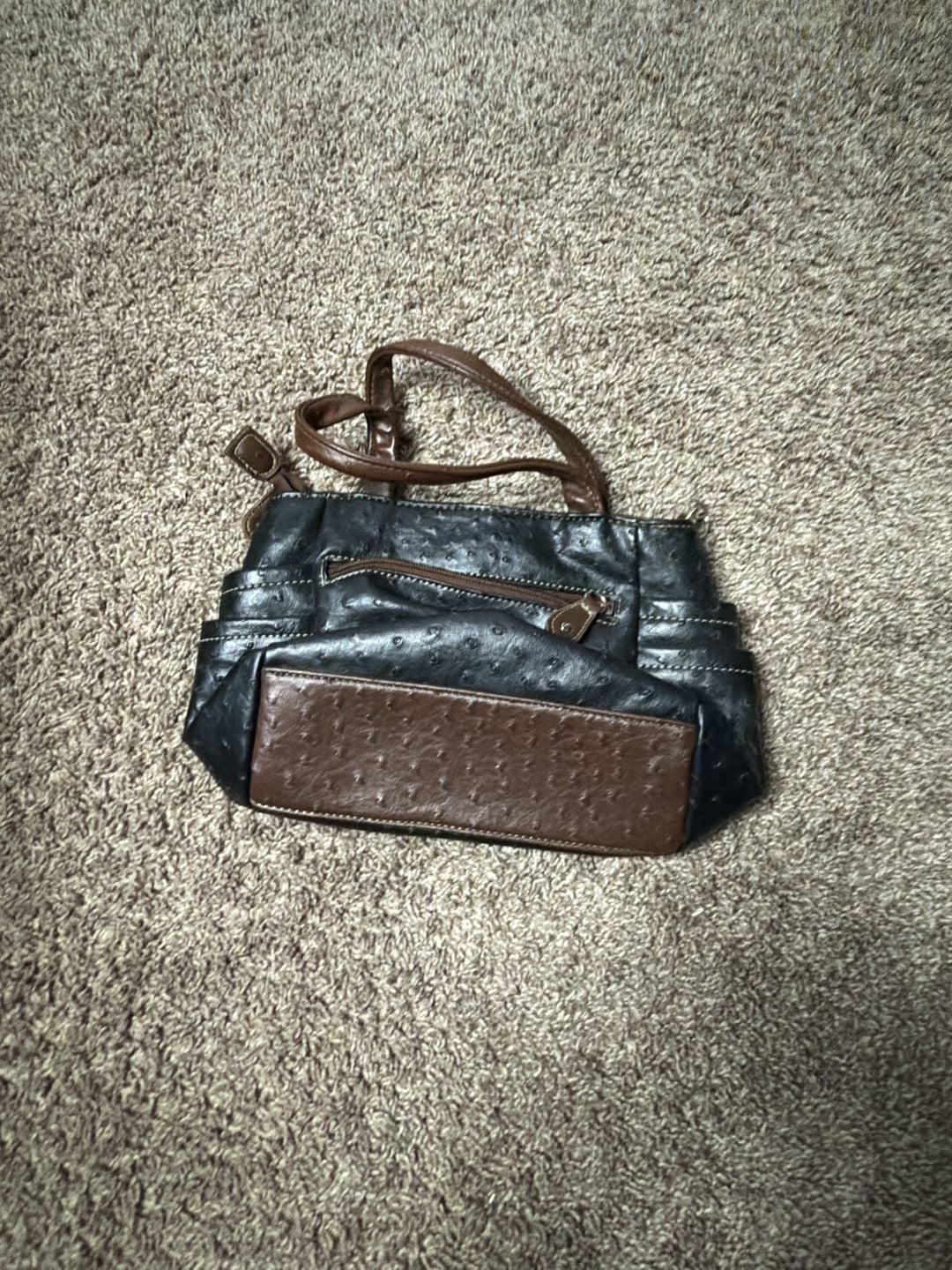 Koltov Faux Ostrich Handbag Black Brown Satchel Purse 3