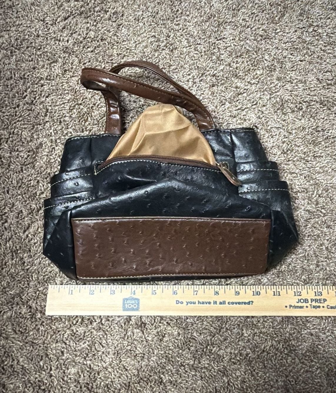 Koltov Faux Ostrich Handbag Black Brown Satchel Purse 6