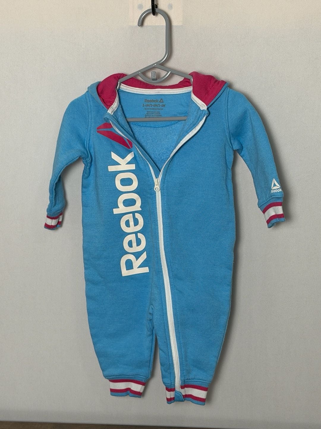 Reebok Hooded Romper Size 3-6M Blue Full Zip Fleece Jumpsuit 2