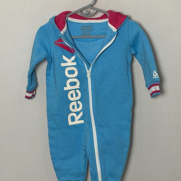 Reebok Hooded Romper Size 3-6M Blue Full Zip Fleece Jumpsuit