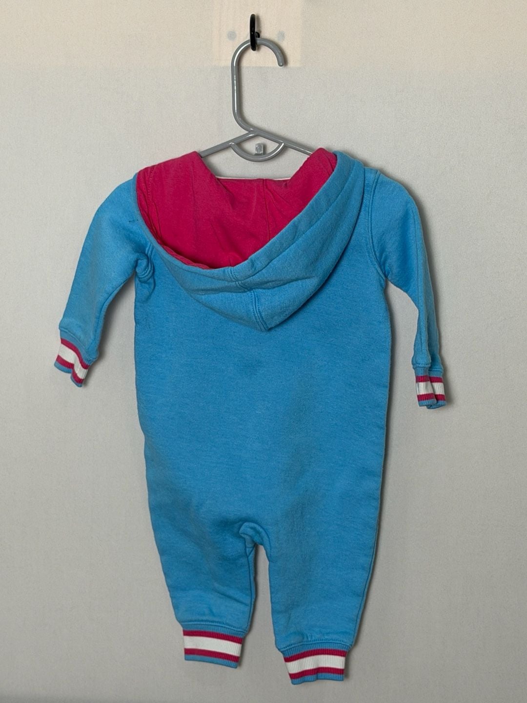 Reebok Hooded Romper Size 3-6M Blue Full Zip Fleece Jumpsuit 3