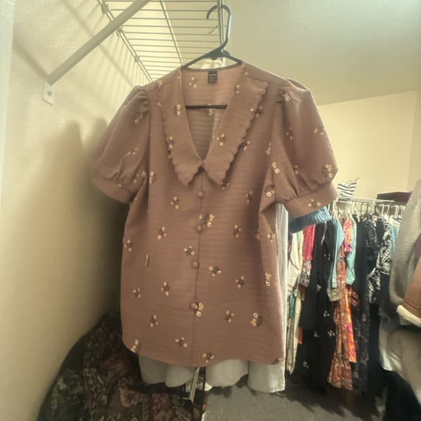 Floral Print Short Puff Sleeve Casual Cottage Core Cute Shirt