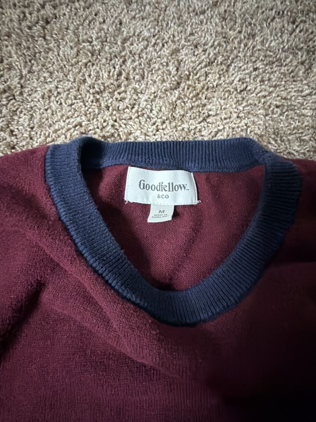 Goodfellow & Co Sweater Size M Maroon Navy Blue Crewneck Long Sleeve 3