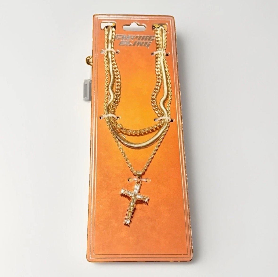 Empire Bling Gold Tone Layered Chain Cross Pendant Necklace 2