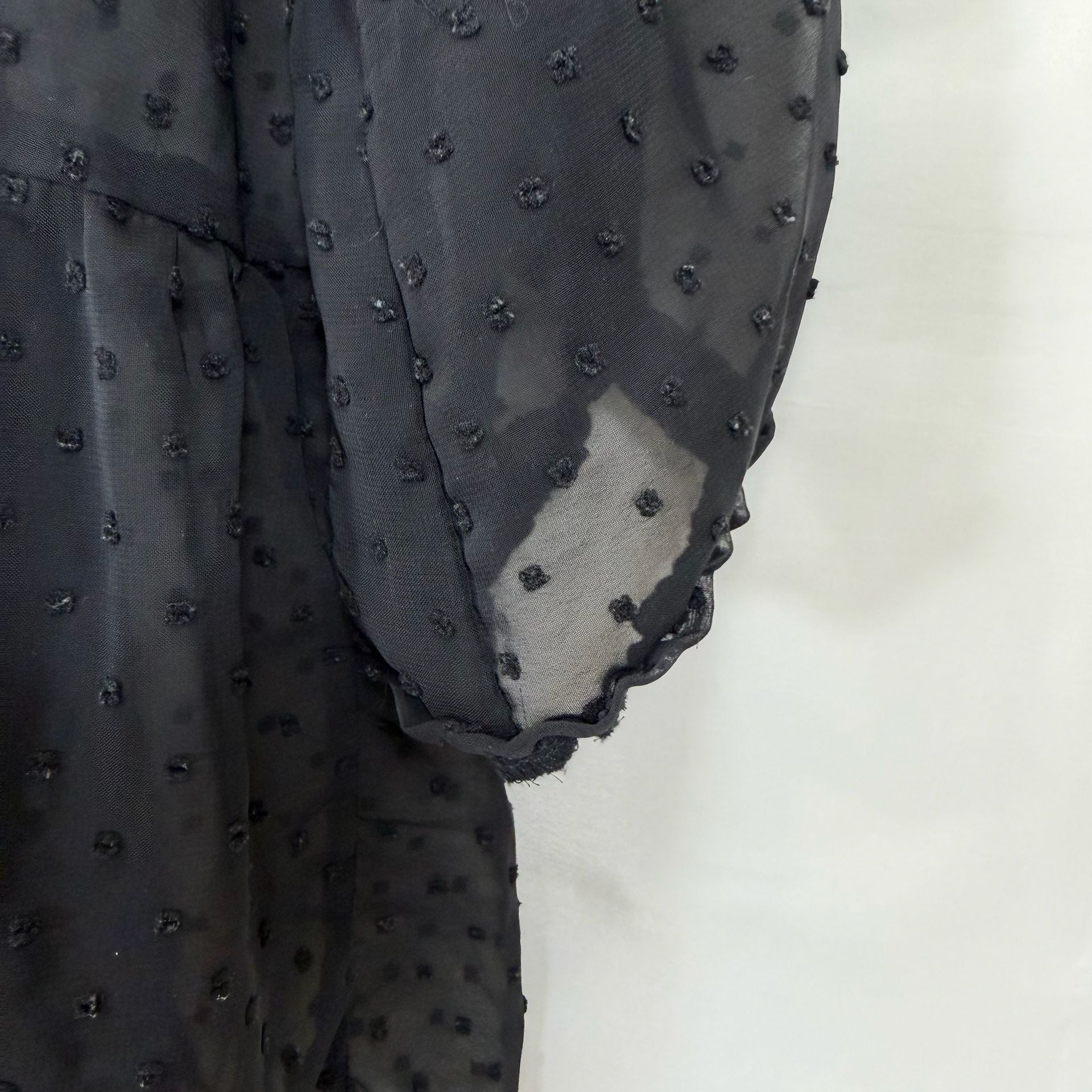 HYFVE Swiss Dot Dress Size M Black Chiffon Ruffle Button Long Sleeve Mini 7