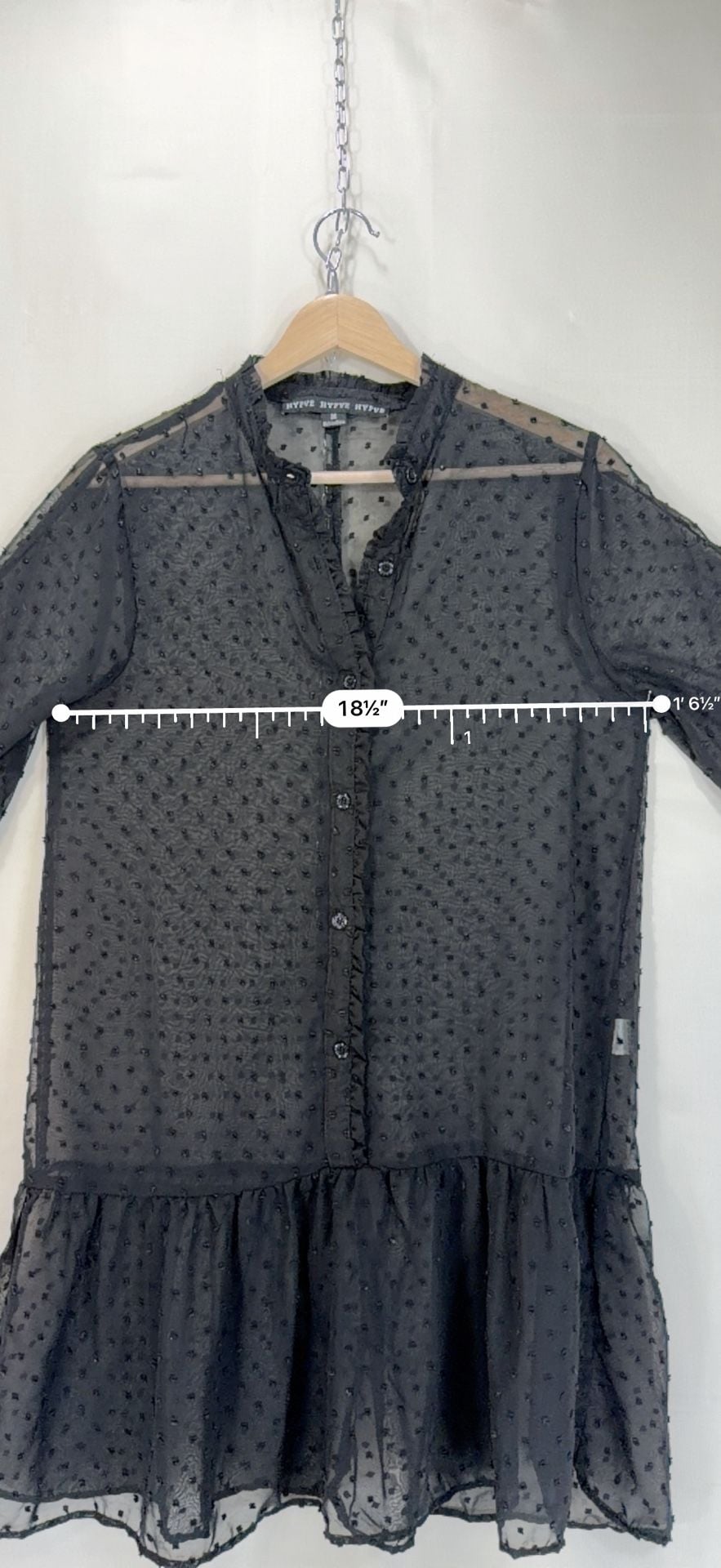 HYFVE Swiss Dot Dress Size M Black Chiffon Ruffle Button Long Sleeve Mini 11